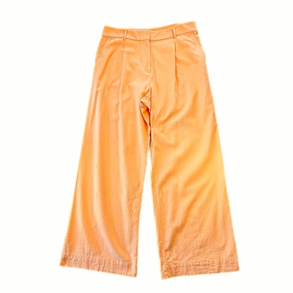 LOFT The Peyton Pastel Orange Cotton Linen High Rise Wide Leg Trouser Pants - Picture 3 of 9